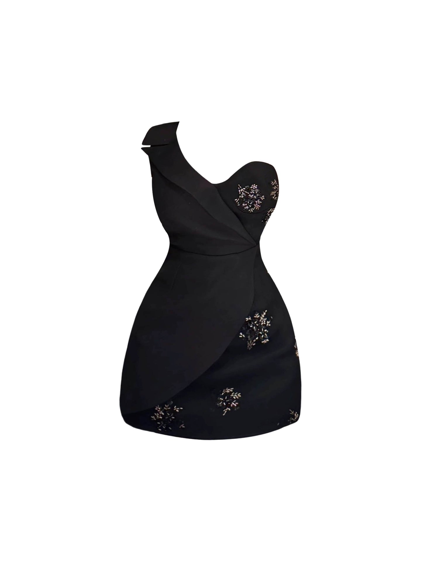 Playful One-Shoulder Bodycon Mini Dress Parties & Dates Outfit Adorable Black Floral Short Dress AP4543