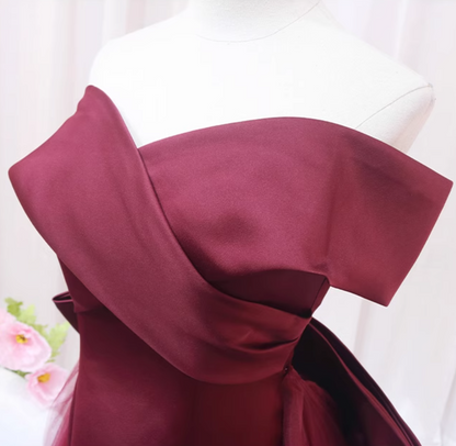 Attractive Mermaid Off-Shoulder Sweet 16th Gowns Red Pleated Prom Dress AP4548