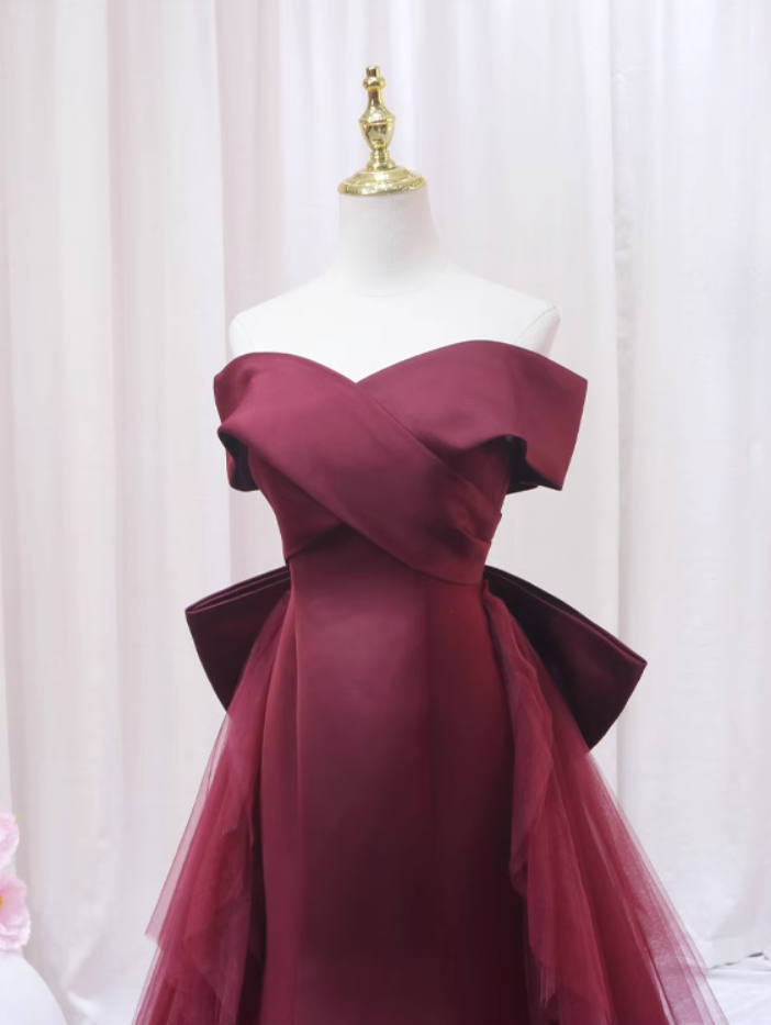 Attractive Mermaid Off-Shoulder Sweet 16th Gowns Red Pleated Prom Dress AP4548