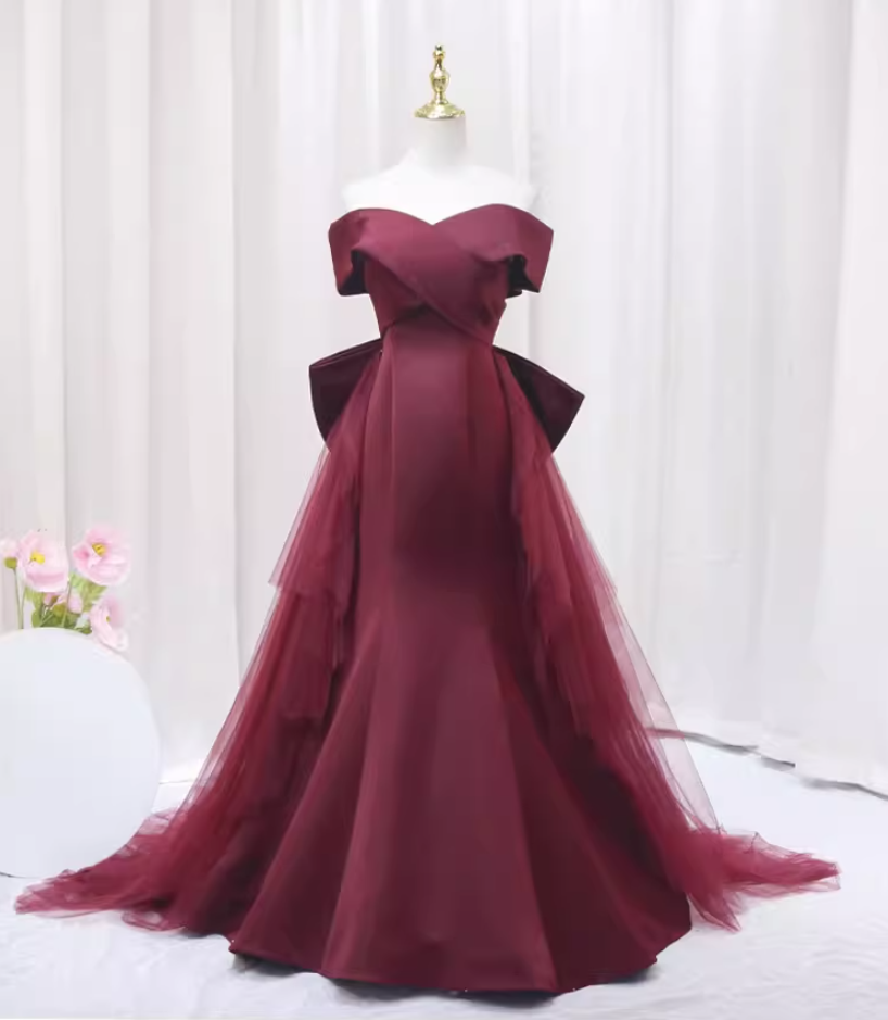 Attractive Mermaid Off-Shoulder Sweet 16th Gowns Red Pleated Prom Dress AP4548