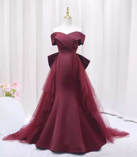 Attractive Mermaid Off-Shoulder Sweet 16th Gowns Red Pleated Prom Dress AP4548