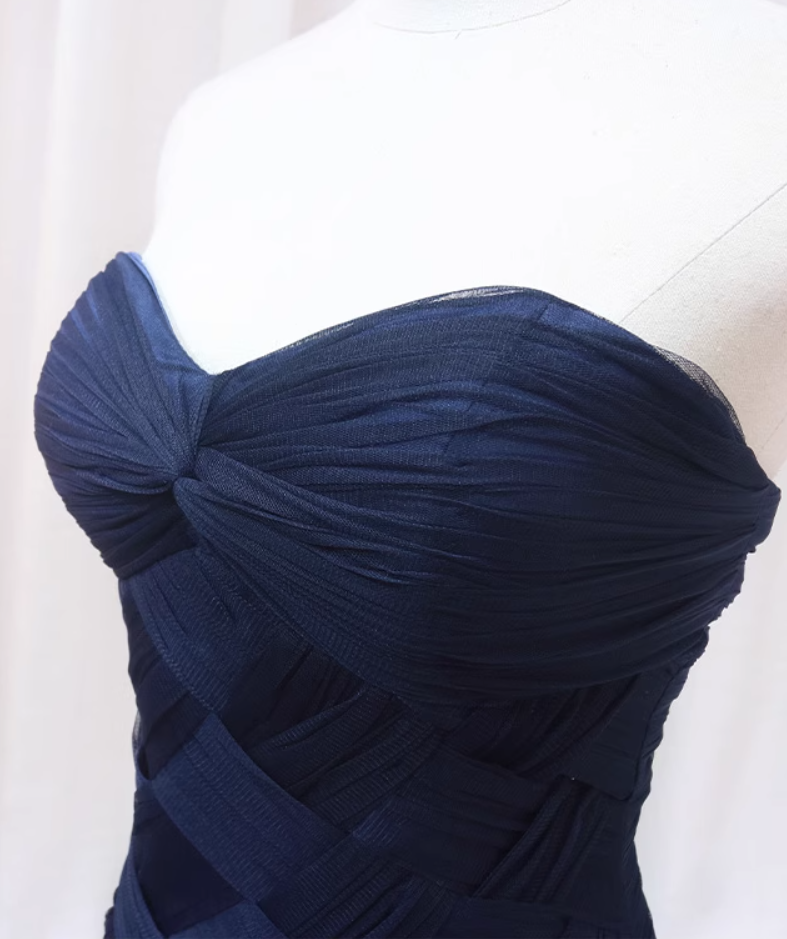 Sexy Navy Blue Sweetheart Neck Sweet 16th Mermaid Evening Dresses Braided Tulle Tiered Prom Dress AP4549