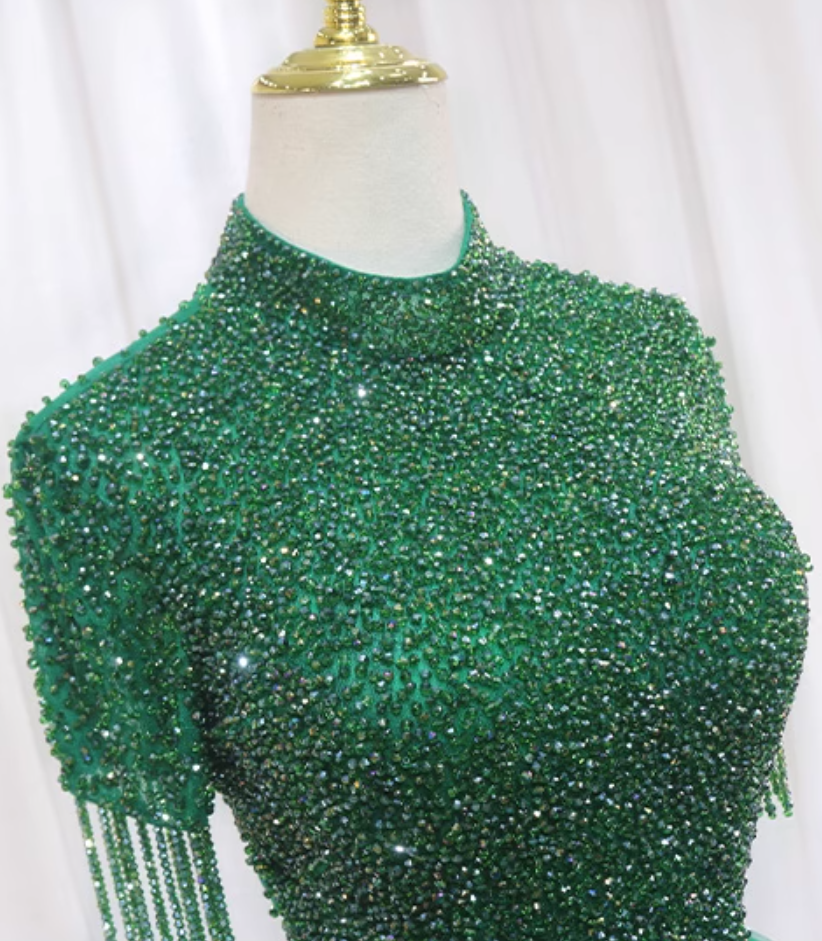 Modern A-Line High Collar Sweet 16th Gowns Backless Tassel Beads Tulle Prom Dress AP4552