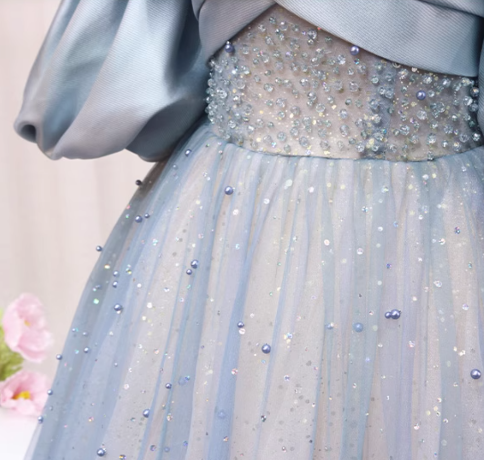 Maximalism A-Line Off-Shoulder Sweet 16th Formal Gowns Pleated Satin Beads Sequins Tulle Prom Dress AP4558