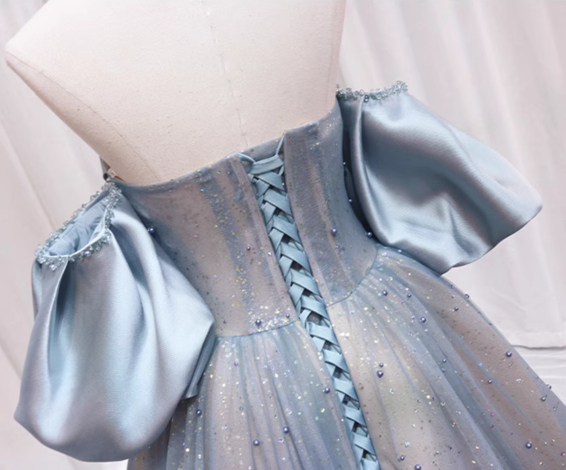 Maximalism A-Line Off-Shoulder Sweet 16th Formal Gowns Pleated Satin Beads Sequins Tulle Prom Dress AP4558