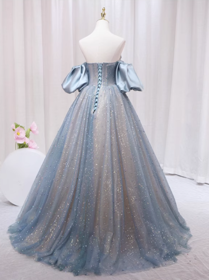 Maximalism A-Line Off-Shoulder Sweet 16th Formal Gowns Pleated Satin Beads Sequins Tulle Prom Dress AP4558