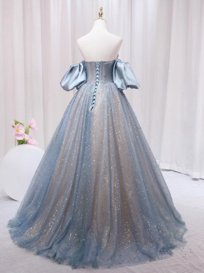 Maximalism A-Line Off-Shoulder Sweet 16th Formal Gowns Pleated Satin Beads Sequins Tulle Prom Dress AP4558