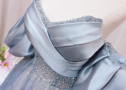 Maximalism A-Line Off-Shoulder Sweet 16th Formal Gowns Pleated Satin Beads Sequins Tulle Prom Dress AP4558