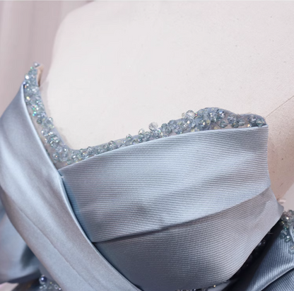 Maximalism A-Line Off-Shoulder Sweet 16th Formal Gowns Pleated Satin Beads Sequins Tulle Prom Dress AP4558