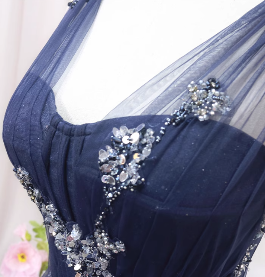 Gen Z Style A-Line Spaghetti Strap Sweet 16th Evening Dresses Sequins Beading Tulle Prom Dress AP4559