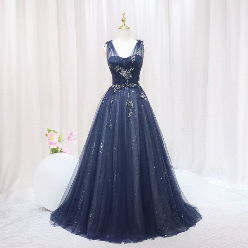 Gen Z Style A-Line Spaghetti Strap Sweet 16th Evening Dresses Sequins Beading Tulle Prom Dress AP4559
