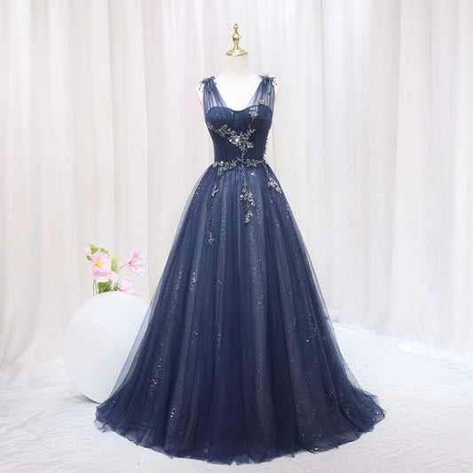 Gen Z Style A-Line Spaghetti Strap Sweet 16th Evening Dresses Sequins Beading Tulle Prom Dress AP4559