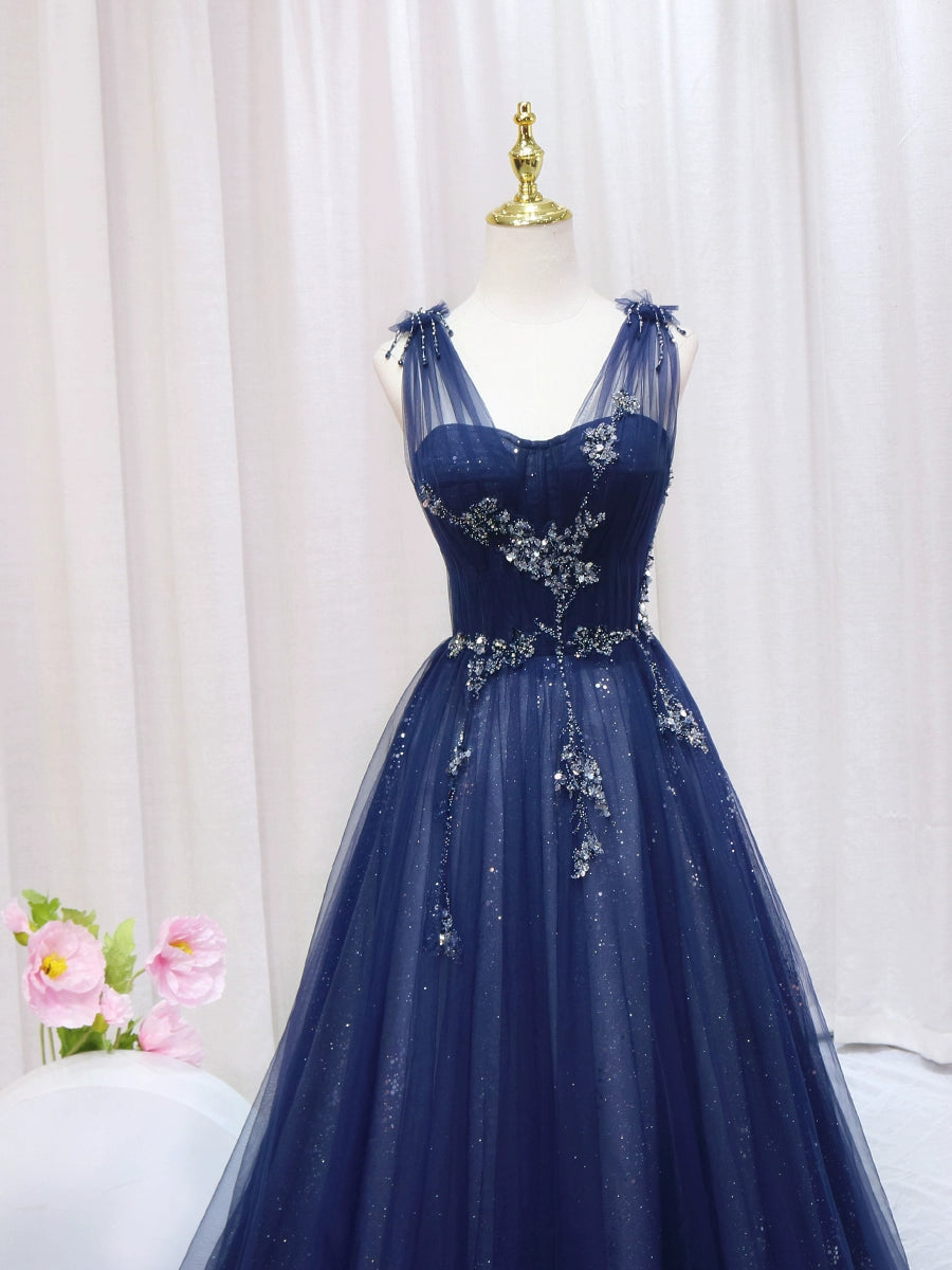 Gen Z Style A-Line Spaghetti Strap Sweet 16th Evening Dresses Sequins Beading Tulle Prom Dress AP4559