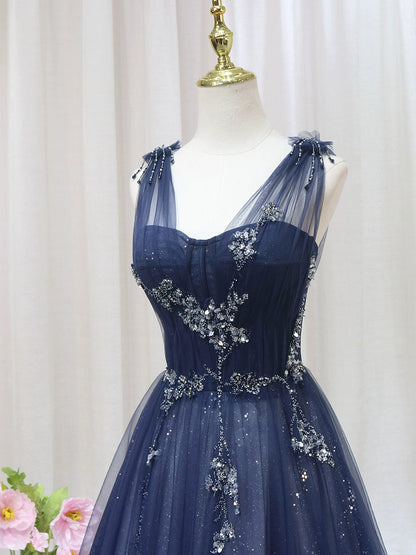 Gen Z Style A-Line Spaghetti Strap Sweet 16th Evening Dresses Sequins Beading Tulle Prom Dress AP4559
