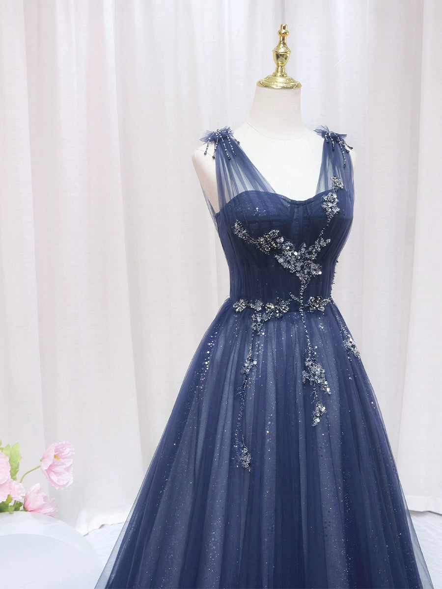 Gen Z Style A-Line Spaghetti Strap Sweet 16th Evening Dresses Sequins Beading Tulle Prom Dress AP4559