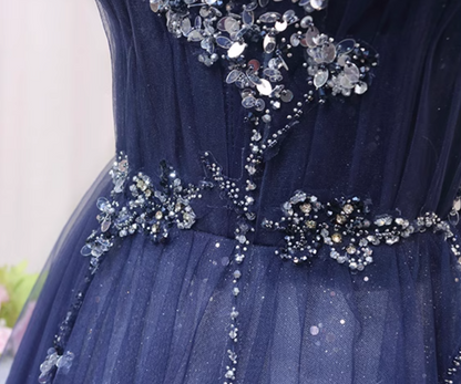 Gen Z Style A-Line Spaghetti Strap Sweet 16th Evening Dresses Sequins Beading Tulle Prom Dress AP4559