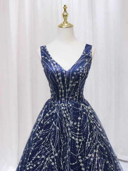 Casual A-Line V Neck Sweet 16th Gowns Sleeveless Sequins Prom Dress AP4561
