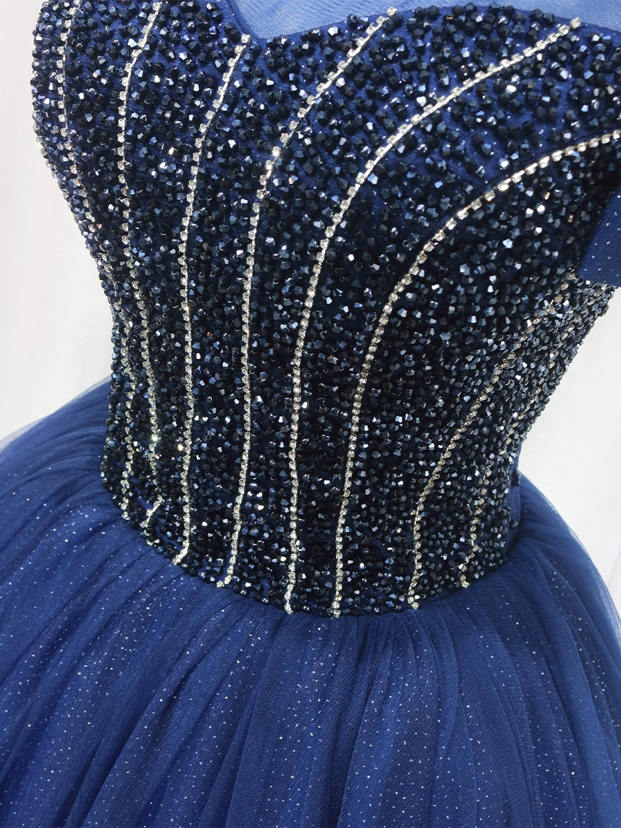Y2K Style A-Line Jewel Neck Sweet 16th Formal Gowns Bows Beads Sequins Tulle Prom Dress AP4562