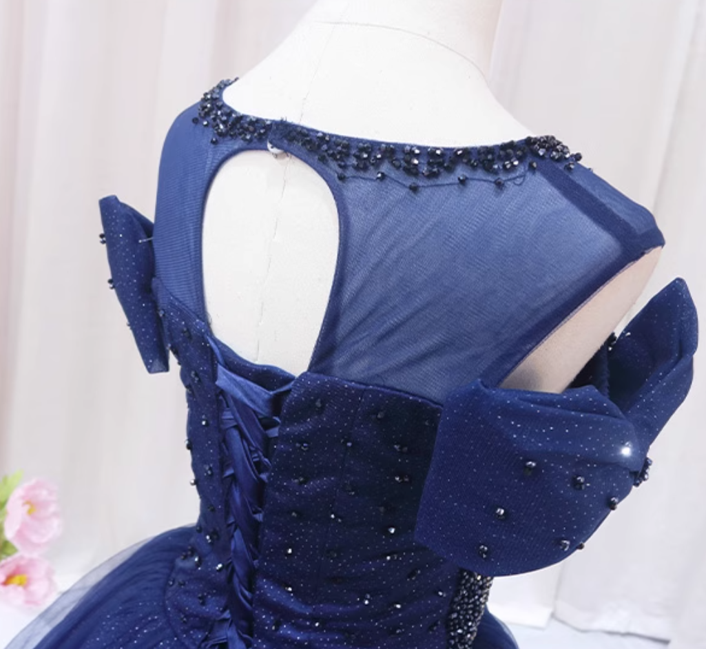 Y2K Style A-Line Jewel Neck Sweet 16th Formal Gowns Bows Beads Sequins Tulle Prom Dress AP4562