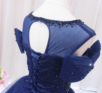 Y2K Style A-Line Jewel Neck Sweet 16th Formal Gowns Bows Beads Sequins Tulle Prom Dress AP4562