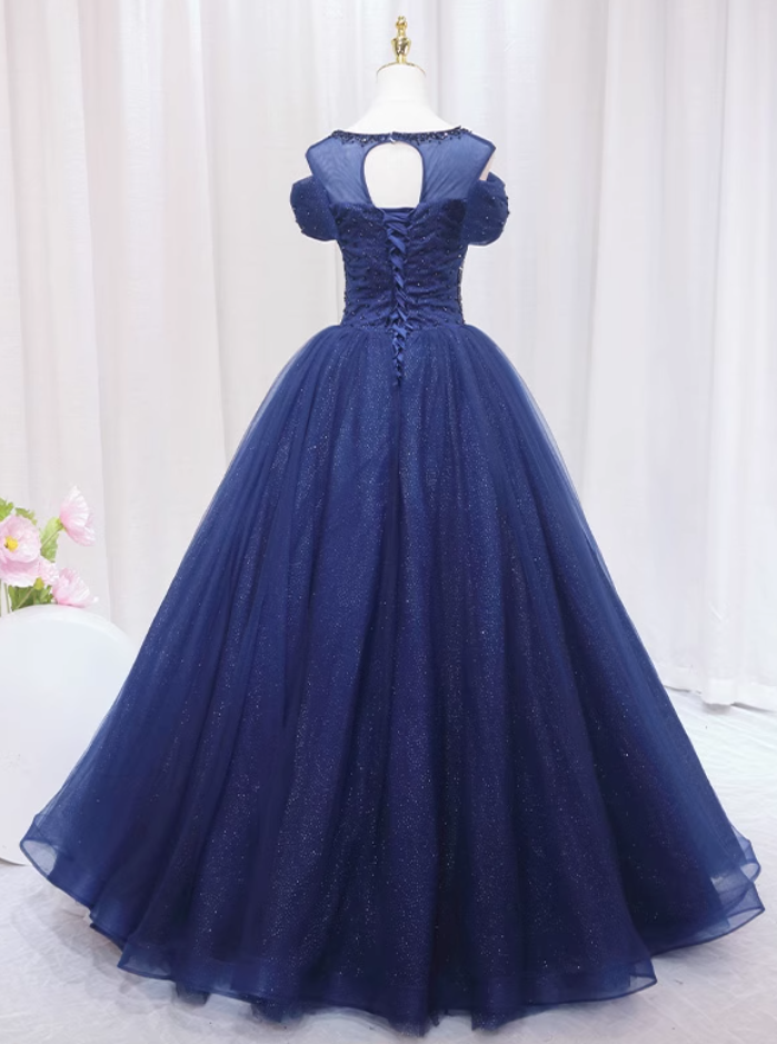 Y2K Style A-Line Jewel Neck Sweet 16th Formal Gowns Bows Beads Sequins Tulle Prom Dress AP4562