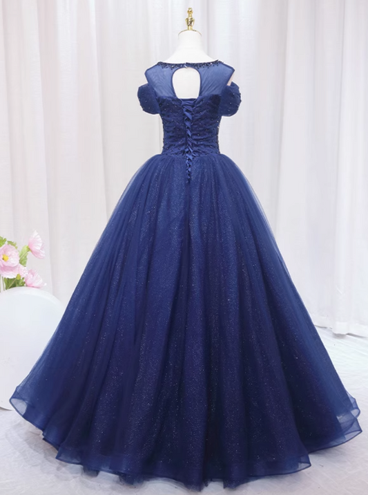 Y2K Style A-Line Jewel Neck Sweet 16th Formal Gowns Bows Beads Sequins Tulle Prom Dress AP4562