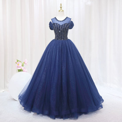Y2K Style A-Line Jewel Neck Sweet 16th Formal Gowns Bows Beads Sequins Tulle Prom Dress AP4562