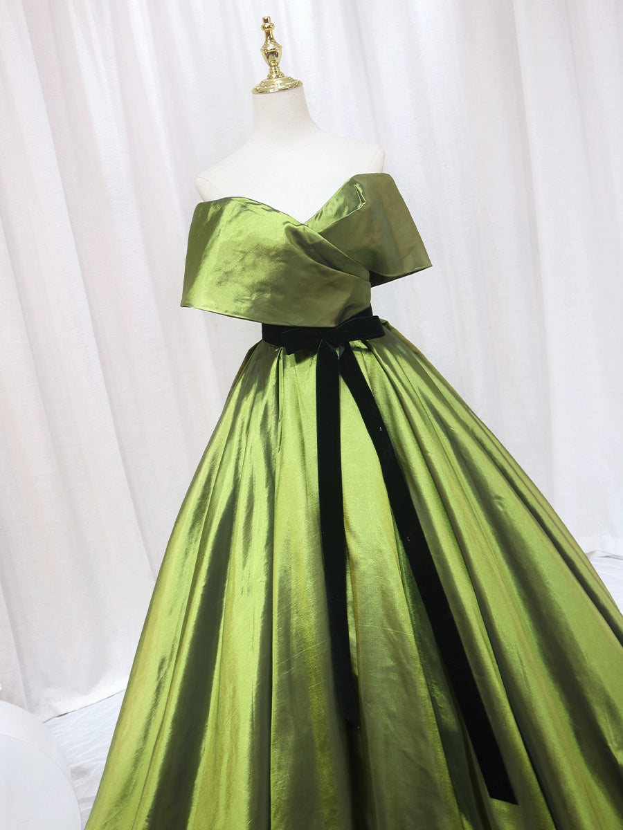 Fairy A-Line Off-Shoulder Sweet 16th Formal Gowns Bow Satin Prom Dress AP4565
