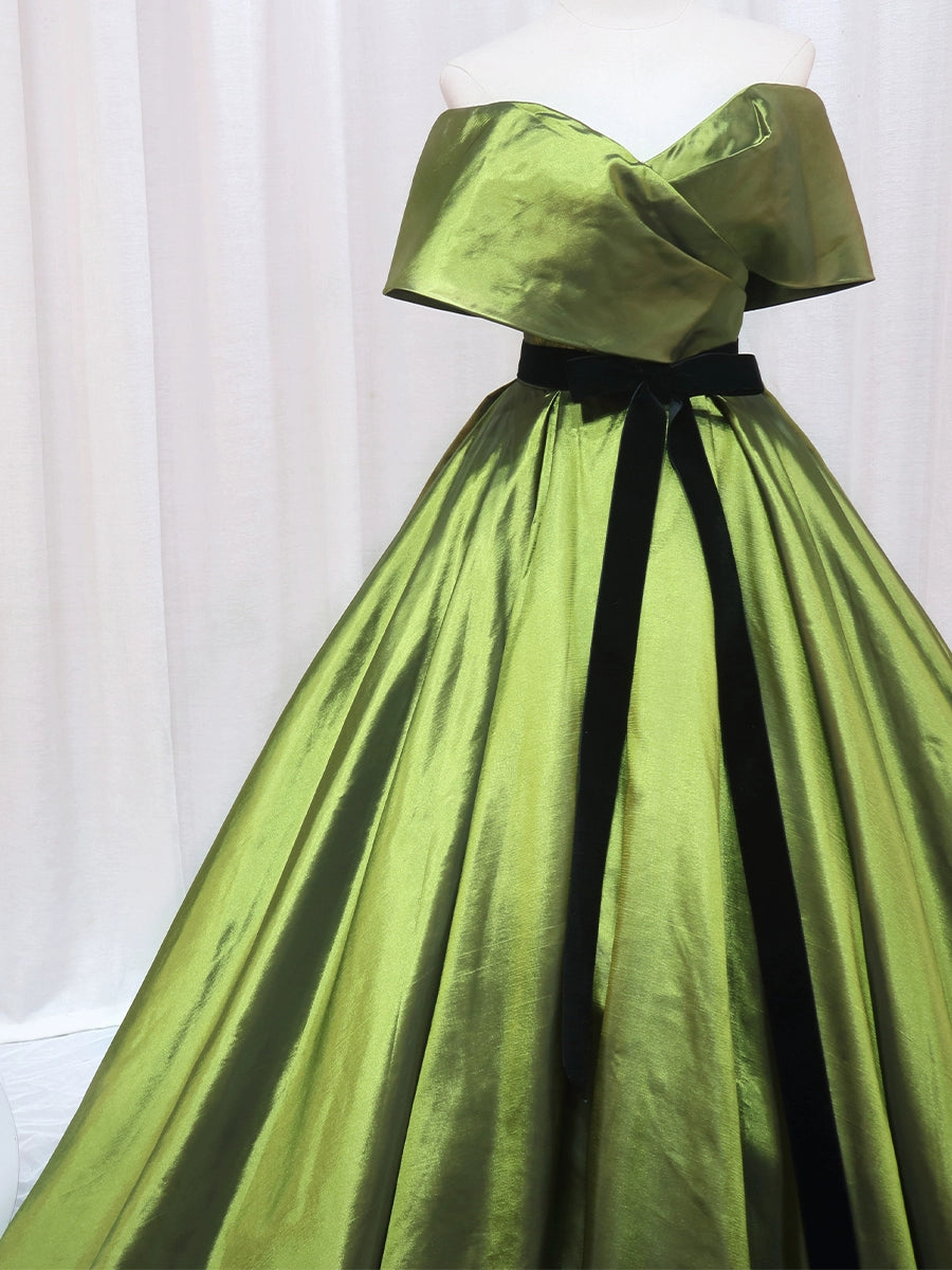 Fairy A-Line Off-Shoulder Sweet 16th Formal Gowns Bow Satin Prom Dress AP4565