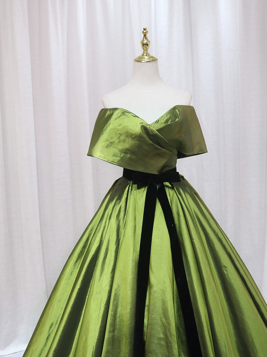 Fairy A-Line Off-Shoulder Sweet 16th Formal Gowns Bow Satin Prom Dress AP4565