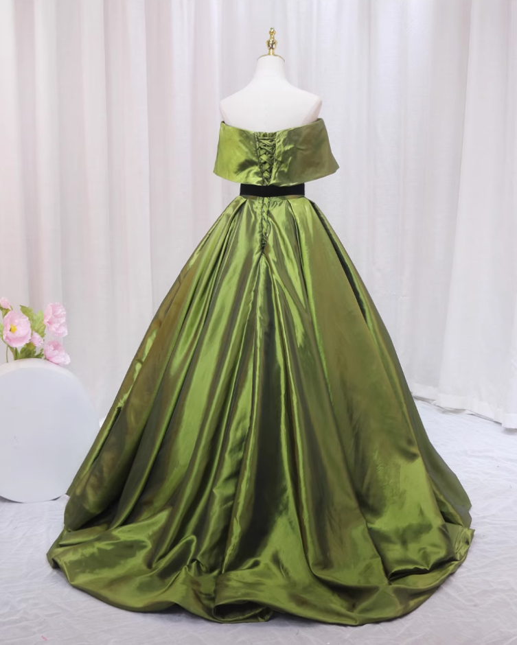 Fairy A-Line Off-Shoulder Sweet 16th Formal Gowns Bow Satin Prom Dress AP4565