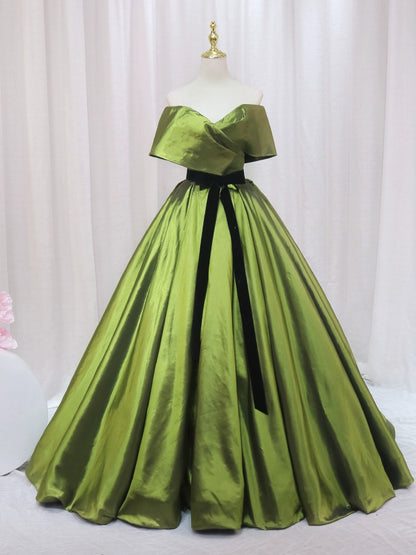 Fairy A-Line Off-Shoulder Sweet 16th Formal Gowns Bow Satin Prom Dress AP4565