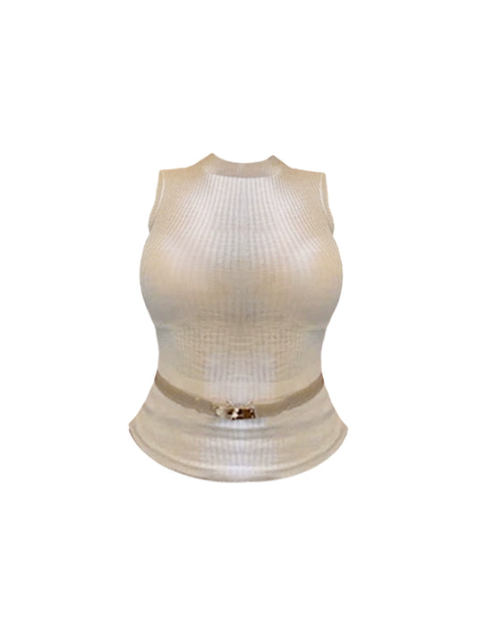 Boho-Inspired Sleeveless Ribbed Knit Mini Dress Stretchy Beige Two-Piece Set Jewel Neck Lace Bodycon Short Dress AP4567