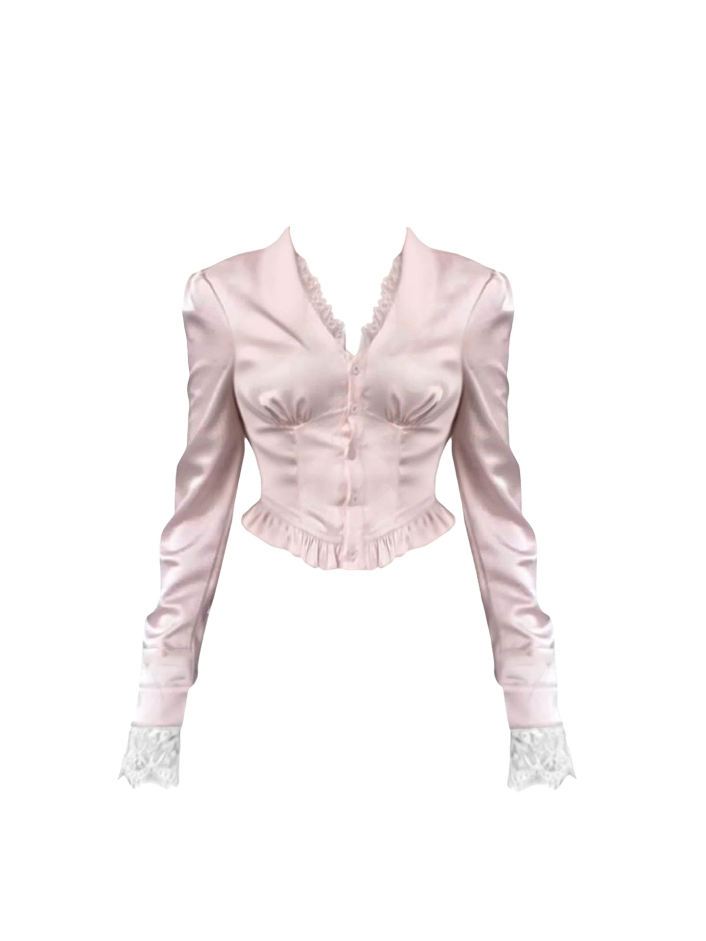 Refined V Neck Long Sleeve Blouse Sheath Mini Skirt Casual Two-Piece Set Lace Cuffs Short Dress AP4568
