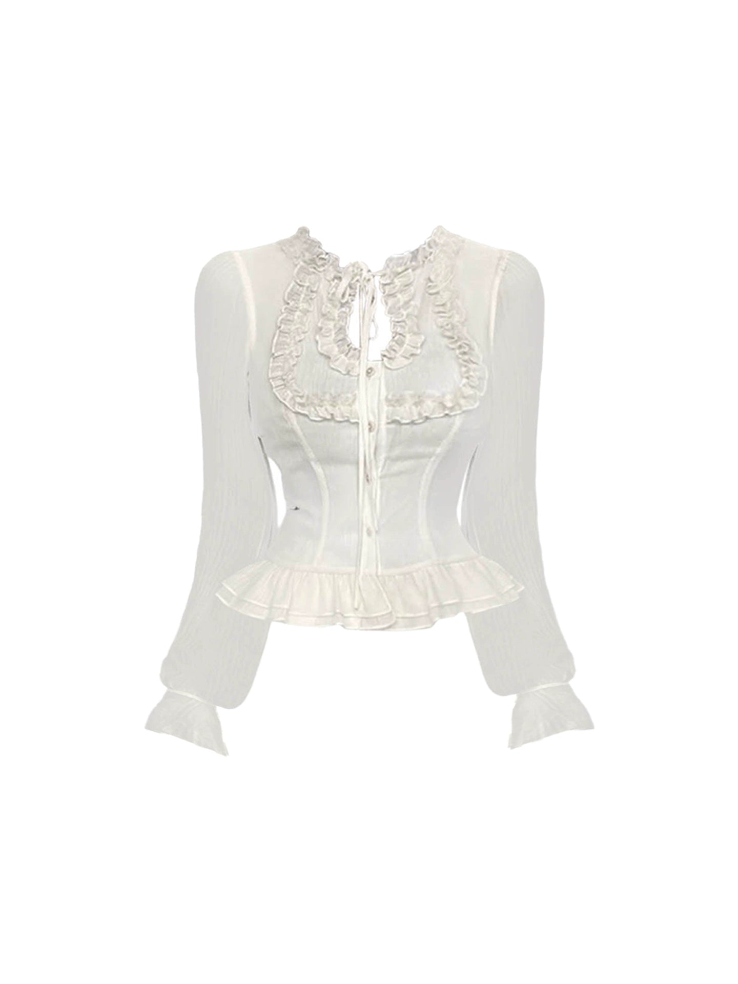 Exquisite A-Line Ruffled Hem Party Outfit Pleated Mini Skirt Romantic Lace Tie Jewel Neck Long Sleeve Two-Piece Short Dress AP4571
