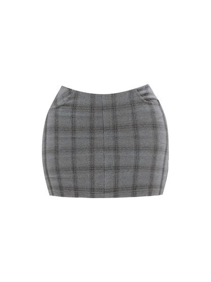 Avant-Garde Two-Piece Set Short Sleeve Jewel Neck Mini Skirt Chic Knitted Crop Top Sheath Plaid Short Dress AP4579
