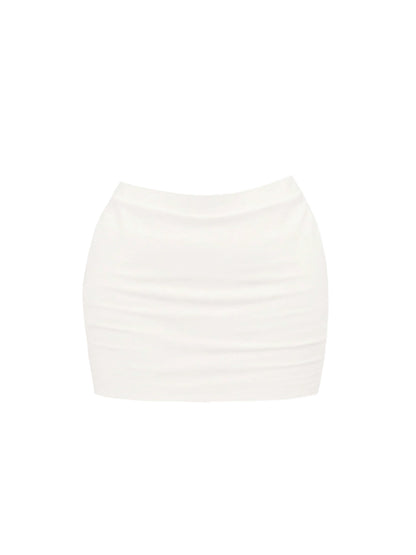 Eye-Catching V Neck Light Blue & White Two-Piece Set Mini Skirt Fresh Sheath 3/4 Sleeve Ruched Short Dress AP4580