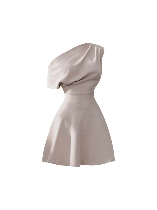 Graceful Evening Gatherings Slim Waist Ruched Mini Dress Simple Asymmetric Neck Bodycon Short Dress AP4588