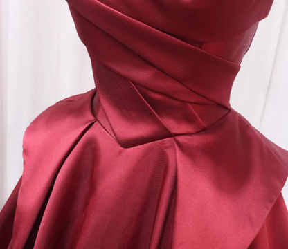 Elegant A-Line Strapless Sweet 16th Evening Dresses Burgundy Satin Ruched Prom Dress AP4589