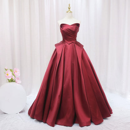 Elegant A-Line Strapless Sweet 16th Evening Dresses Burgundy Satin Ruched Prom Dress AP4589