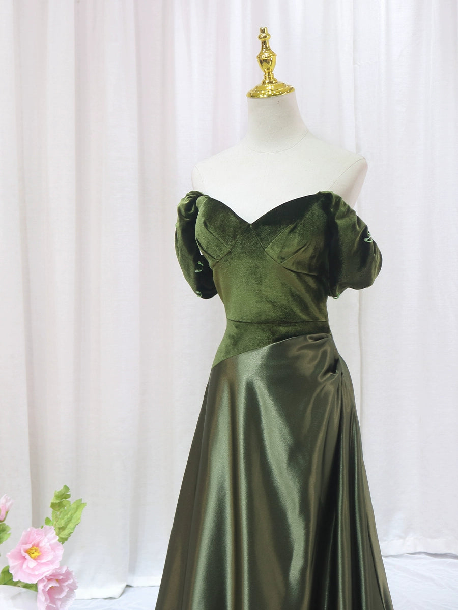 Fantastic A-Line Off-Shoulder Sweet 16th Formal Gowns Beads Sequins Velvet Satin Prom Dress AP4591
