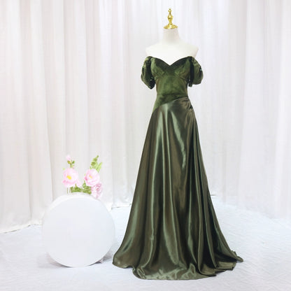 Fantastic A-Line Off-Shoulder Sweet 16th Formal Gowns Beads Sequins Velvet Satin Prom Dress AP4591