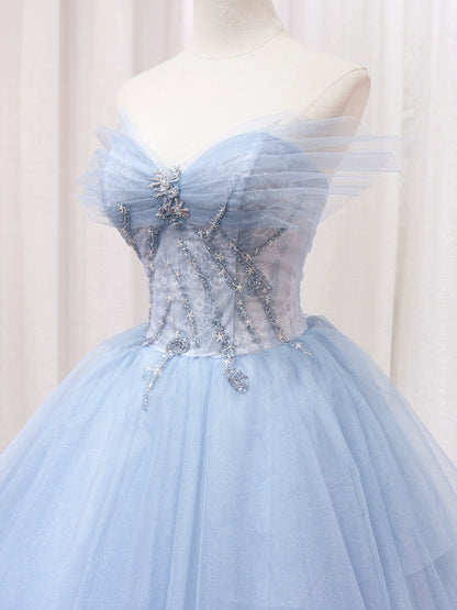 Sweet A-Line Strapless Sweet 16th Evening Dresses Sequins Beading Lace Tulle Prom Dress AP4592