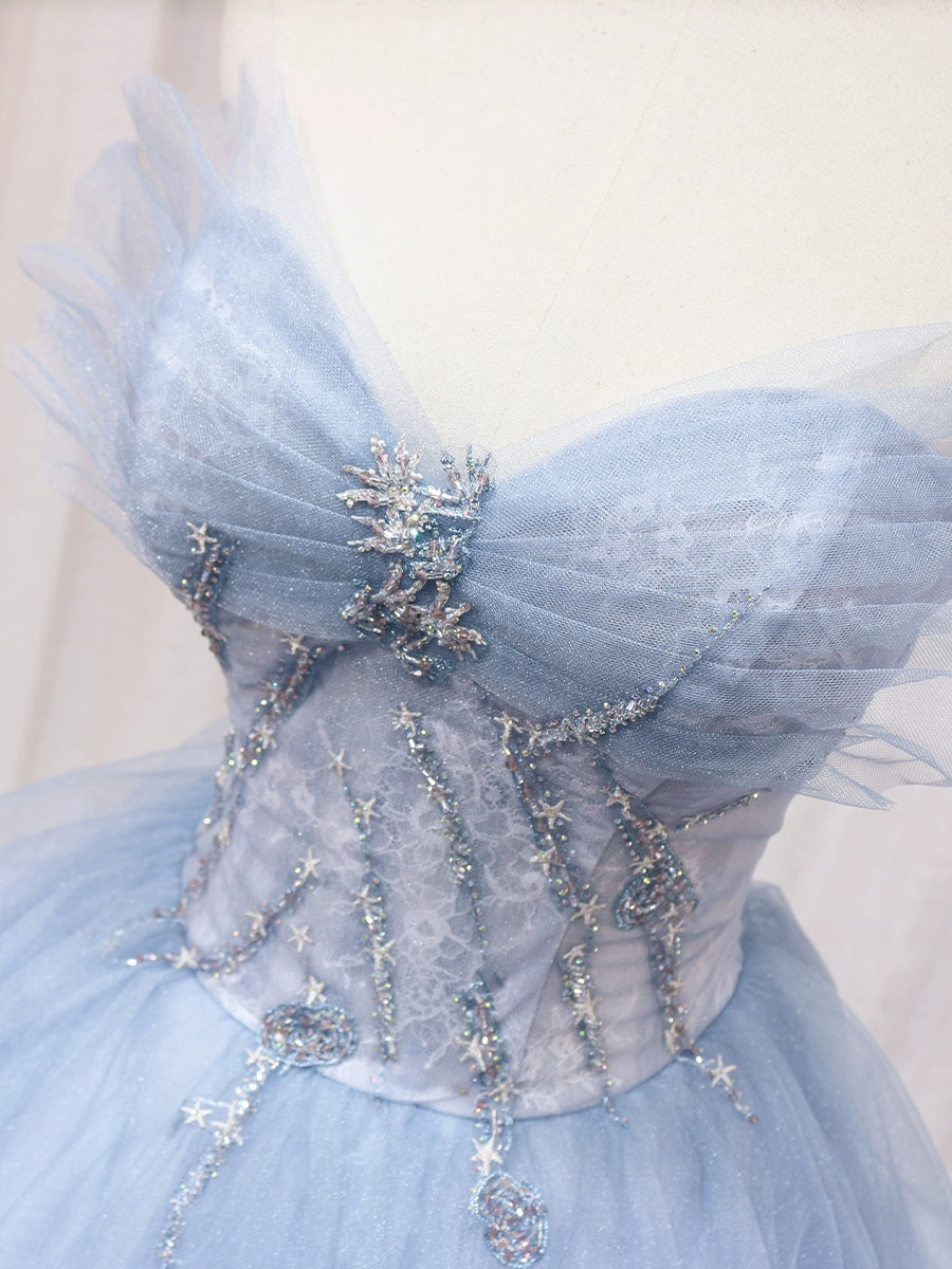 Sweet A-Line Strapless Sweet 16th Evening Dresses Sequins Beading Lace Tulle Prom Dress AP4592