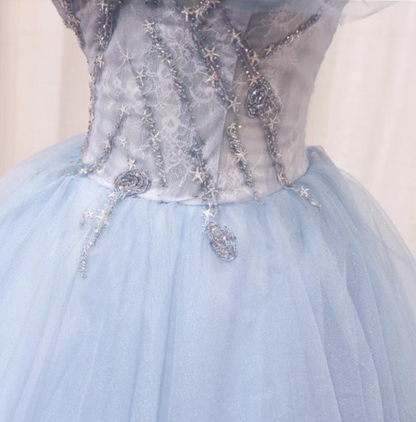 Sweet A-Line Strapless Sweet 16th Evening Dresses Sequins Beading Lace Tulle Prom Dress AP4592