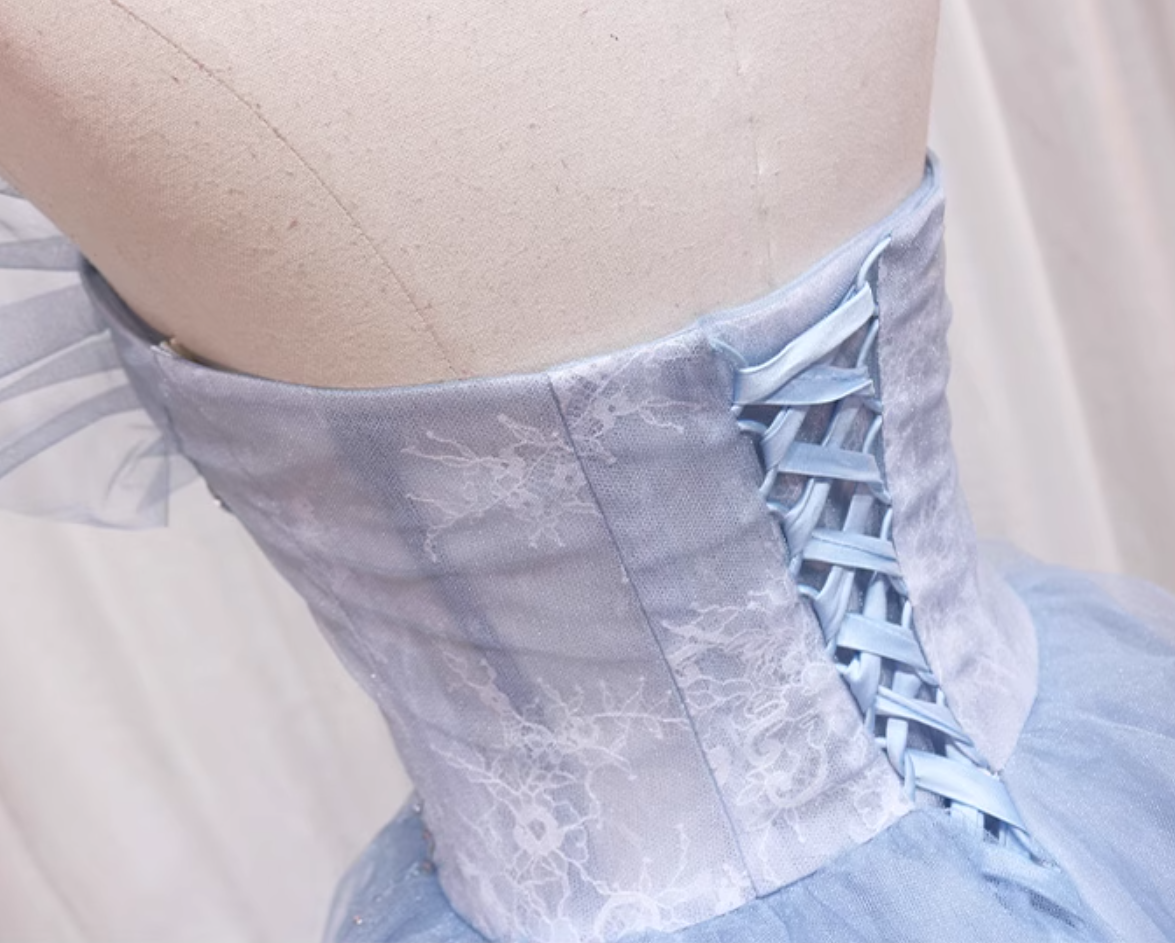 Sweet A-Line Strapless Sweet 16th Evening Dresses Sequins Beading Lace Tulle Prom Dress AP4592