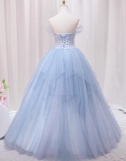 Sweet A-Line Strapless Sweet 16th Evening Dresses Sequins Beading Lace Tulle Prom Dress AP4592
