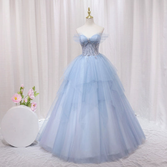 Sweet A-Line Strapless Sweet 16th Evening Dresses Sequins Beading Lace Tulle Prom Dress AP4592