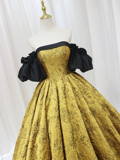 Vintage A-Line Off-Shoulder Sweet 16th Formal Gowns Floral Jacquard Pleated Prom Dress AP4595