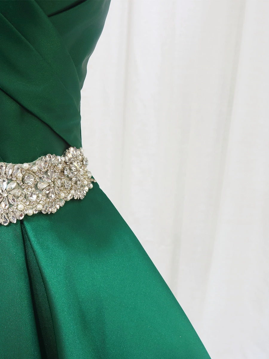 Dreamy A-Line V Neck Pleated Sweet 16th Evening Gowns Short Sleeve Rhinestones Beads Prom Dress AP4597